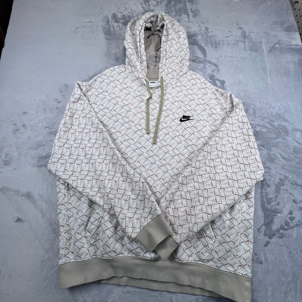 Nike Hoodie Mens XL Tan All Over Print Polka Dot Logo Pullover Sweatshirt - Picture 4 of 11